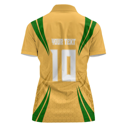 Personalized Australia Soccer Kangaroo Women Polo Shirt Gold Green Aussie Football Mascot Dynamic Sports Graphic