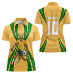 Personalized Australia Soccer Kangaroo Women Polo Shirt Gold Green Aussie Football Mascot Dynamic Sports Graphic