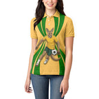 Personalized Australia Soccer Kangaroo Women Polo Shirt Gold Green Aussie Football Mascot Dynamic Sports Graphic