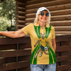 Personalized Australia Soccer Kangaroo Women Polo Shirt Gold Green Aussie Football Mascot Dynamic Sports Graphic