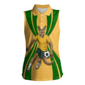 Personalized Australia Soccer Kangaroo Women Sleeveless Polo Shirt Gold Green Aussie Football Mascot Dynamic Sports Graphic