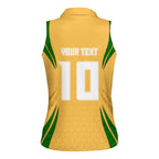 Personalized Australia Soccer Kangaroo Women Sleeveless Polo Shirt Gold Green Aussie Football Mascot Dynamic Sports Graphic