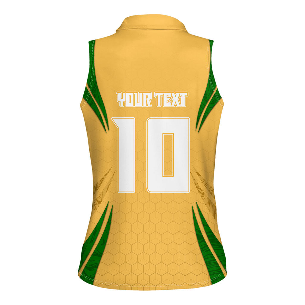 Personalized Australia Soccer Kangaroo Women Sleeveless Polo Shirt Gold Green Aussie Football Mascot Dynamic Sports Graphic