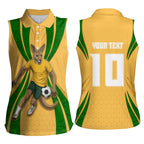 Personalized Australia Soccer Kangaroo Women Sleeveless Polo Shirt Gold Green Aussie Football Mascot Dynamic Sports Graphic