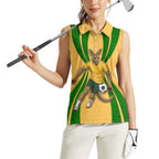 Personalized Australia Soccer Kangaroo Women Sleeveless Polo Shirt Gold Green Aussie Football Mascot Dynamic Sports Graphic