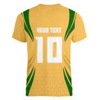 Personalized Australia Soccer Kangaroo Women V-Neck T-Shirt Gold Green Aussie Football Mascot Dynamic Sports Graphic
