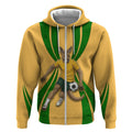 Personalized Australia Soccer Kangaroo Zip Hoodie Gold Green Aussie Football Mascot Dynamic Sports Graphic