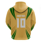 Personalized Australia Soccer Kangaroo Zip Hoodie Gold Green Aussie Football Mascot Dynamic Sports Graphic