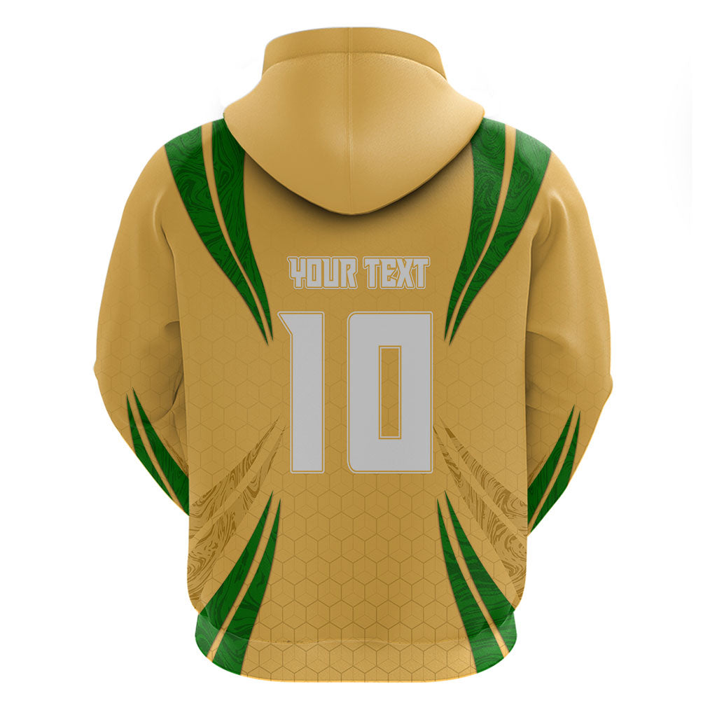 Personalized Australia Soccer Kangaroo Zip Hoodie Gold Green Aussie Football Mascot Dynamic Sports Graphic
