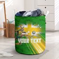 Personalized Australia Soccer Kangaroo Laundry Basket Dynamic Kick with Australian Flag Green Gold Sports Graphic