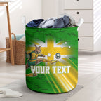 Personalized Australia Soccer Kangaroo Laundry Basket Dynamic Kick with Australian Flag Green Gold Sports Graphic