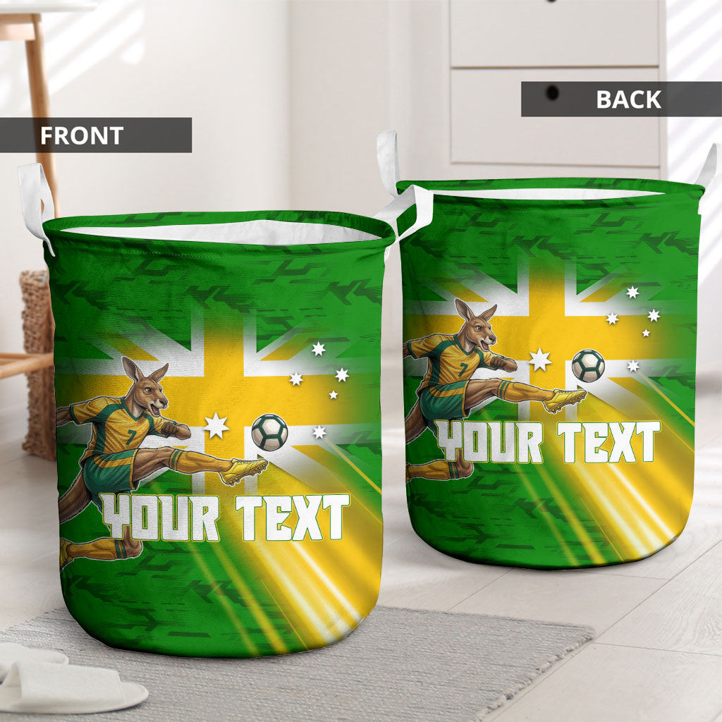 Personalized Australia Soccer Kangaroo Laundry Basket Dynamic Kick with Australian Flag Green Gold Sports Graphic