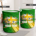 Personalized Australia Soccer Kangaroo Laundry Basket Dynamic Kick with Australian Flag Green Gold Sports Graphic