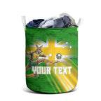 Personalized Australia Soccer Kangaroo Laundry Basket Dynamic Kick with Australian Flag Green Gold Sports Graphic