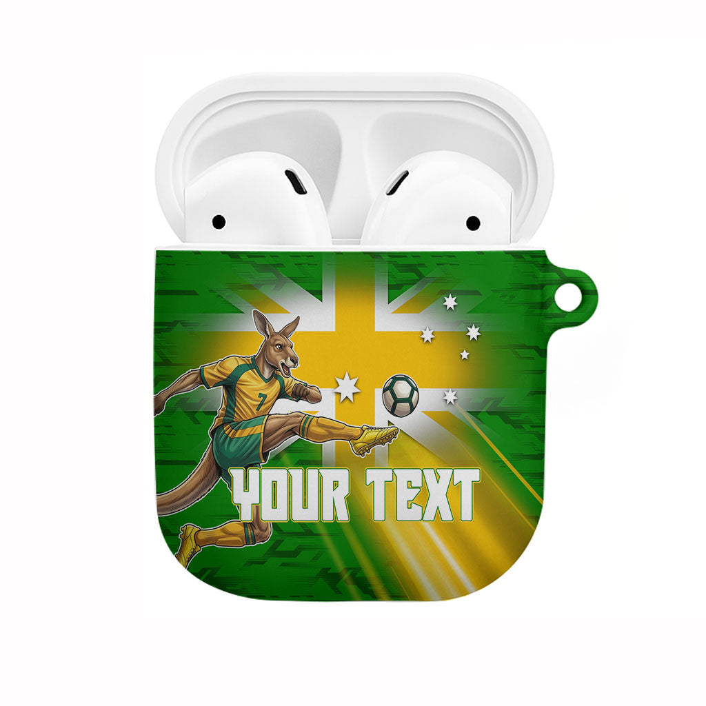Personalized Australia Soccer Kangaroo AirPods Case Dynamic Kick with Australian Flag Green Gold Sports Graphic