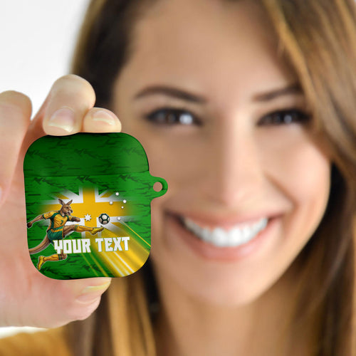 Personalized Australia Soccer Kangaroo AirPods Case Dynamic Kick with Australian Flag Green Gold Sports Graphic