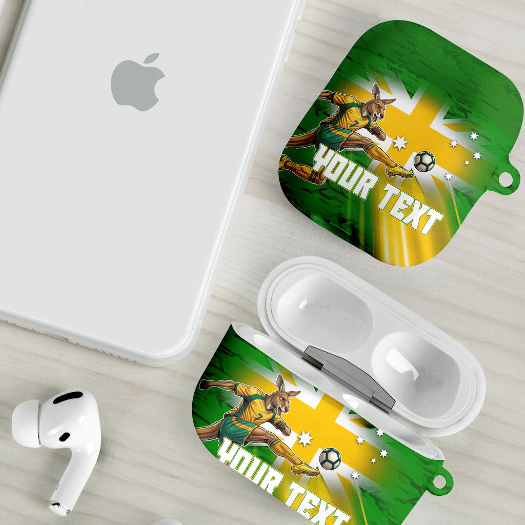 Personalized Australia Soccer Kangaroo AirPods Case Dynamic Kick with Australian Flag Green Gold Sports Graphic