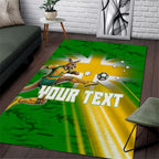Personalized Australia Soccer Kangaroo Area Rug Dynamic Kick with Australian Flag Green Gold Sports Graphic