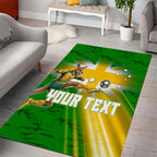Personalized Australia Soccer Kangaroo Area Rug Dynamic Kick with Australian Flag Green Gold Sports Graphic