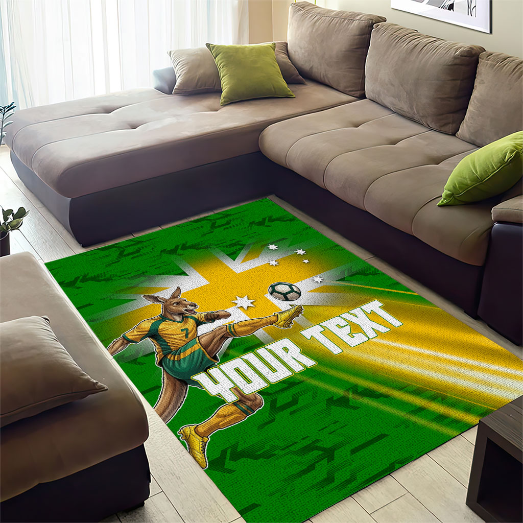 Personalized Australia Soccer Kangaroo Area Rug Dynamic Kick with Australian Flag Green Gold Sports Graphic
