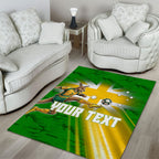 Personalized Australia Soccer Kangaroo Area Rug Dynamic Kick with Australian Flag Green Gold Sports Graphic