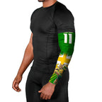 Personalized Australia Soccer Kangaroo Arm Sleeves Dynamic Kick with Australian Flag Green Gold Sports Graphic