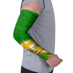 Personalized Australia Soccer Kangaroo Arm Sleeves Dynamic Kick with Australian Flag Green Gold Sports Graphic