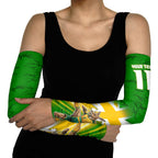 Personalized Australia Soccer Kangaroo Arm Sleeves Dynamic Kick with Australian Flag Green Gold Sports Graphic