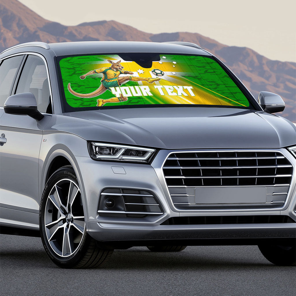 Personalized Australia Soccer Kangaroo Auto Sun Shade Dynamic Kick with Australian Flag Green Gold Sports Graphic