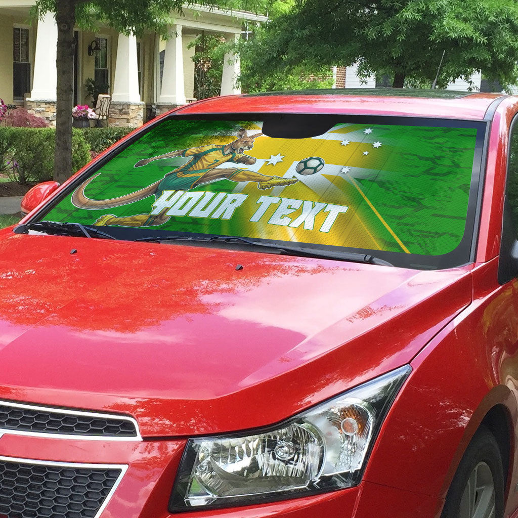 Personalized Australia Soccer Kangaroo Auto Sun Shade Dynamic Kick with Australian Flag Green Gold Sports Graphic