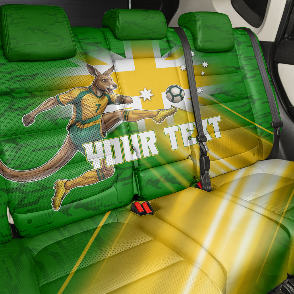 Personalized Australia Soccer Kangaroo Back Car Seat Cover Dynamic Kick with Australian Flag Green Gold Sports Graphic