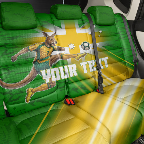 Personalized Australia Soccer Kangaroo Back Car Seat Cover Dynamic Kick with Australian Flag Green Gold Sports Graphic