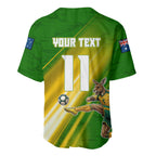 Personalized Australia Soccer Kangaroo Baseball Jersey Dynamic Kick with Australian Flag Green Gold Sports Graphic