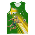 Personalized Australia Soccer Kangaroo Basketball Jersey Dynamic Kick with Australian Flag Green Gold Sports Graphic