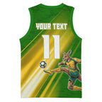 Personalized Australia Soccer Kangaroo Basketball Jersey Dynamic Kick with Australian Flag Green Gold Sports Graphic