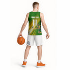 Personalized Australia Soccer Kangaroo Basketball Jersey Dynamic Kick with Australian Flag Green Gold Sports Graphic