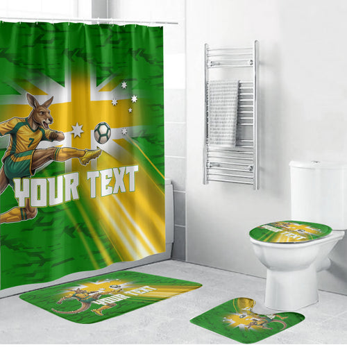 Personalized Australia Soccer Kangaroo Bathroom Set Dynamic Kick with Australian Flag Green Gold Sports Graphic