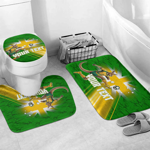 Personalized Australia Soccer Kangaroo Bathroom Set Dynamic Kick with Australian Flag Green Gold Sports Graphic