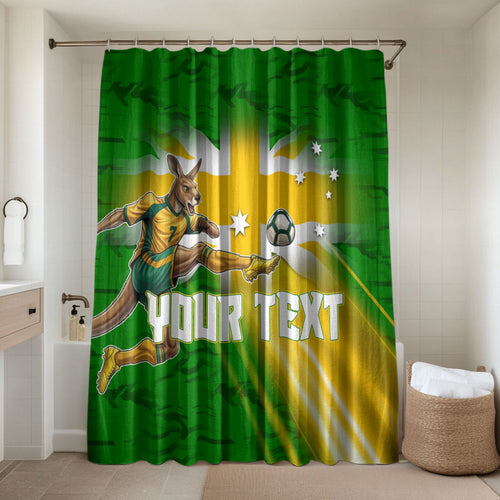 Personalized Australia Soccer Kangaroo Bathroom Set Dynamic Kick with Australian Flag Green Gold Sports Graphic