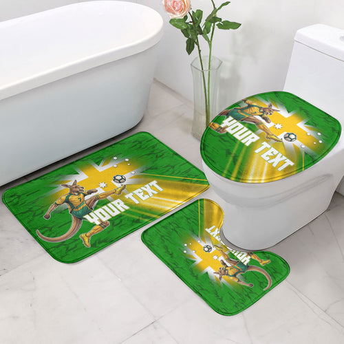 Personalized Australia Soccer Kangaroo Bathroom Set Dynamic Kick with Australian Flag Green Gold Sports Graphic