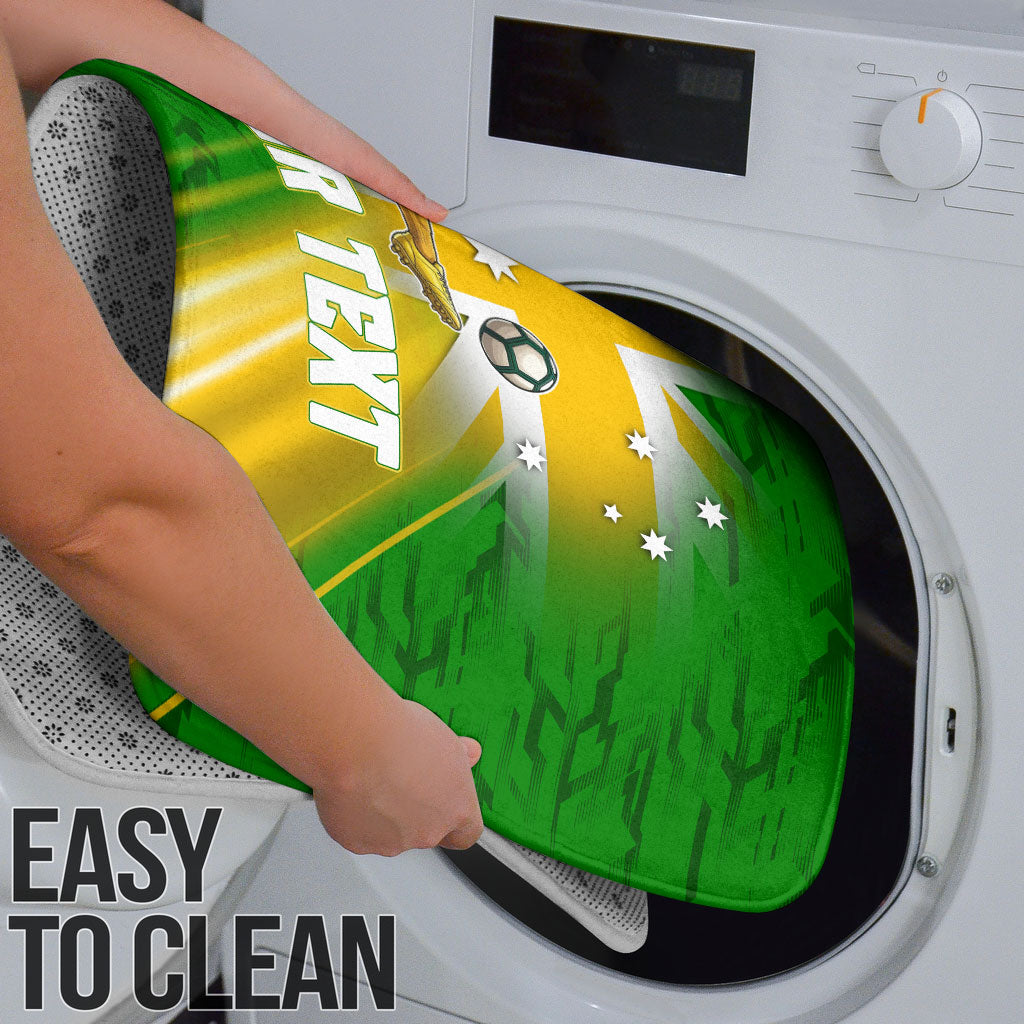 Personalized Australia Soccer Kangaroo Bathroom Set Dynamic Kick with Australian Flag Green Gold Sports Graphic