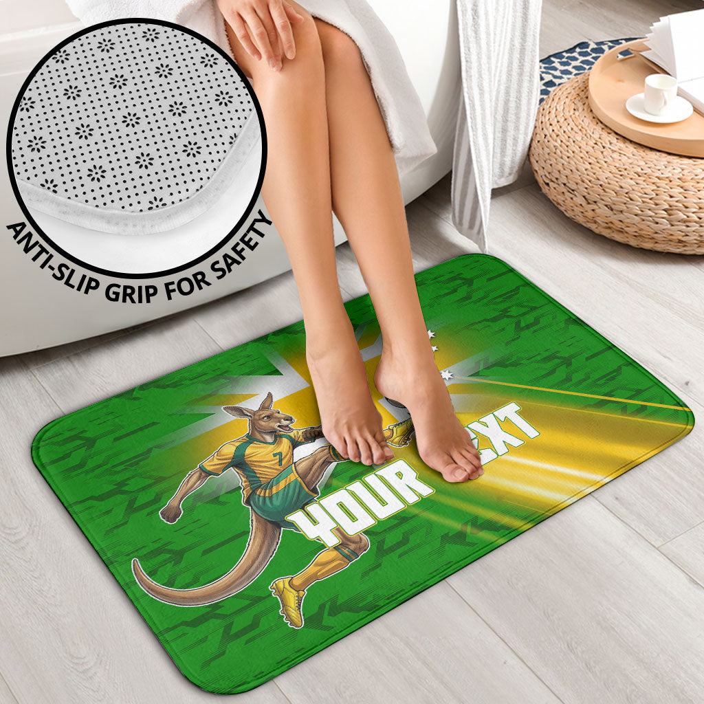 Personalized Australia Soccer Kangaroo Bathroom Set Dynamic Kick with Australian Flag Green Gold Sports Graphic