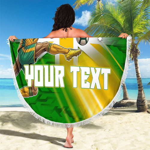 Personalized Australia Soccer Kangaroo Beach Blanket Dynamic Kick with Australian Flag Green Gold Sports Graphic