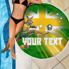 Personalized Australia Soccer Kangaroo Beach Blanket Dynamic Kick with Australian Flag Green Gold Sports Graphic