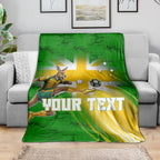 Personalized Australia Soccer Kangaroo Blanket Dynamic Kick with Australian Flag Green Gold Sports Graphic