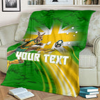 Personalized Australia Soccer Kangaroo Blanket Dynamic Kick with Australian Flag Green Gold Sports Graphic