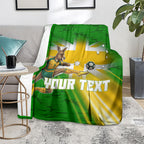 Personalized Australia Soccer Kangaroo Blanket Dynamic Kick with Australian Flag Green Gold Sports Graphic