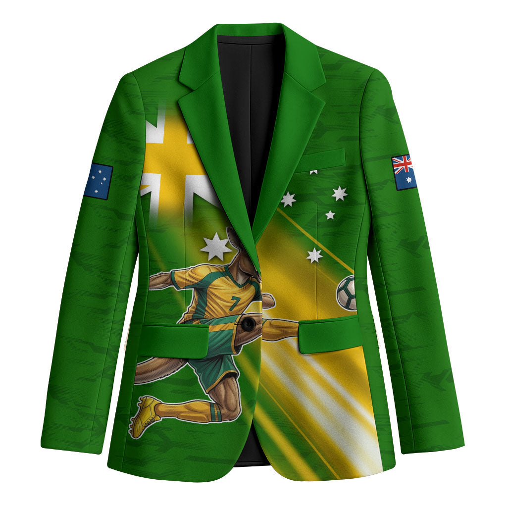 Personalized Australia Soccer Kangaroo Blazer Dynamic Kick with Australian Flag Green Gold Sports Graphic