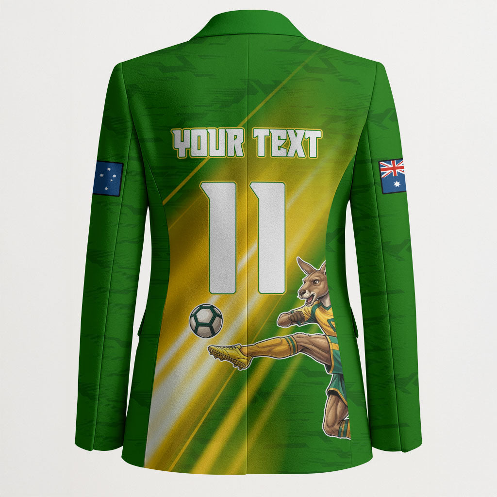 Personalized Australia Soccer Kangaroo Blazer Dynamic Kick with Australian Flag Green Gold Sports Graphic