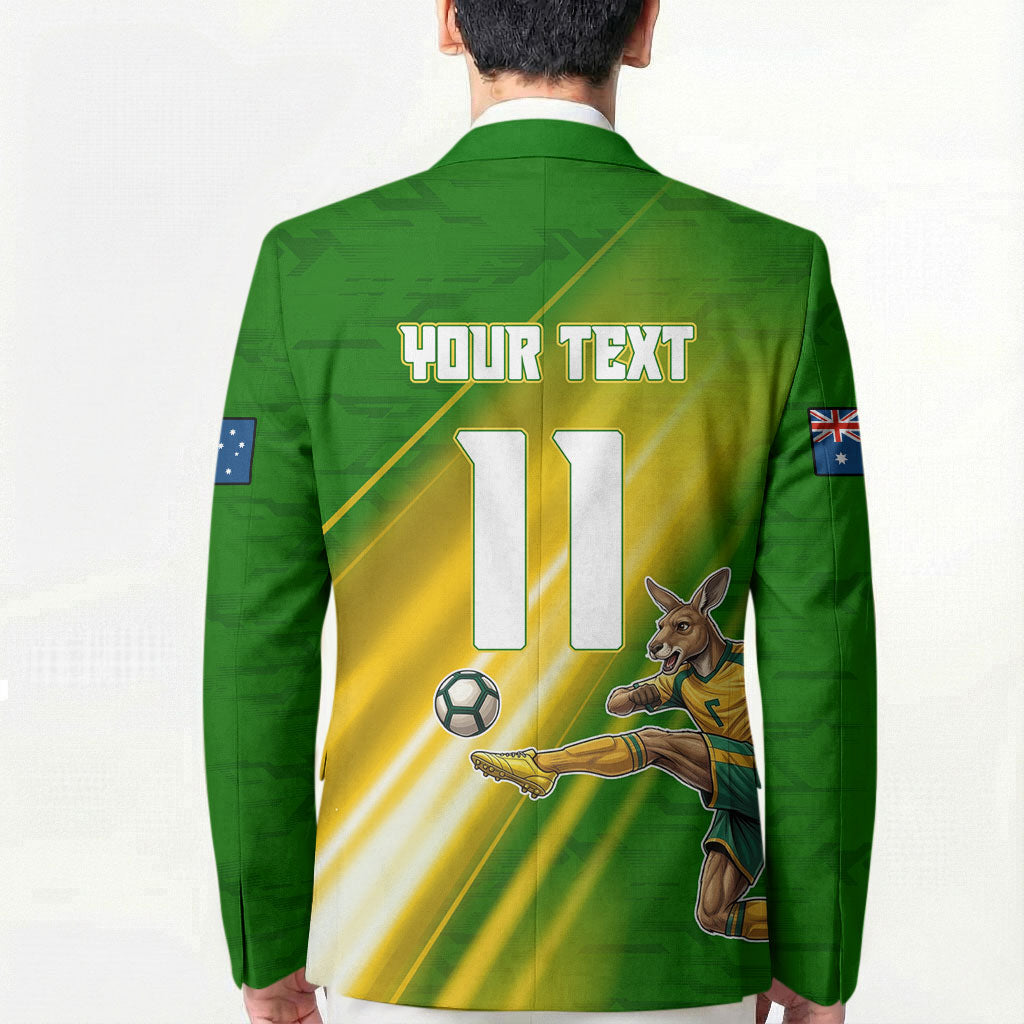 Personalized Australia Soccer Kangaroo Blazer Dynamic Kick with Australian Flag Green Gold Sports Graphic